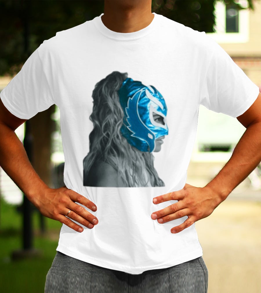 Karol G Store Limited Edition Cream Blue Luchador Mask T-Shirt