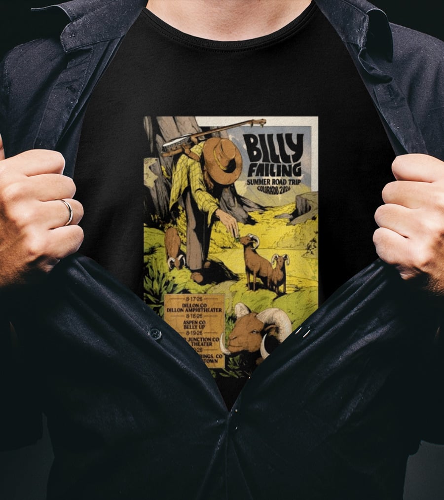Billy Failing Summer Road Trip Colorado 2026 Dillon Amphitheater Belly Up Mesa Theater Lulu's Downtown T-Shirt