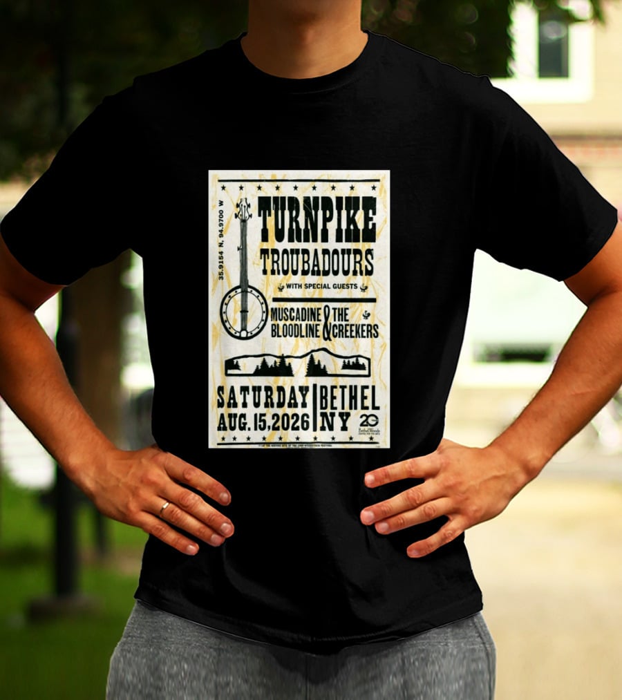 Turnpike Troubadours Bethel Woods 2026 With Muscadine Bloodline The Creekers August 15 Concert T-Shirt