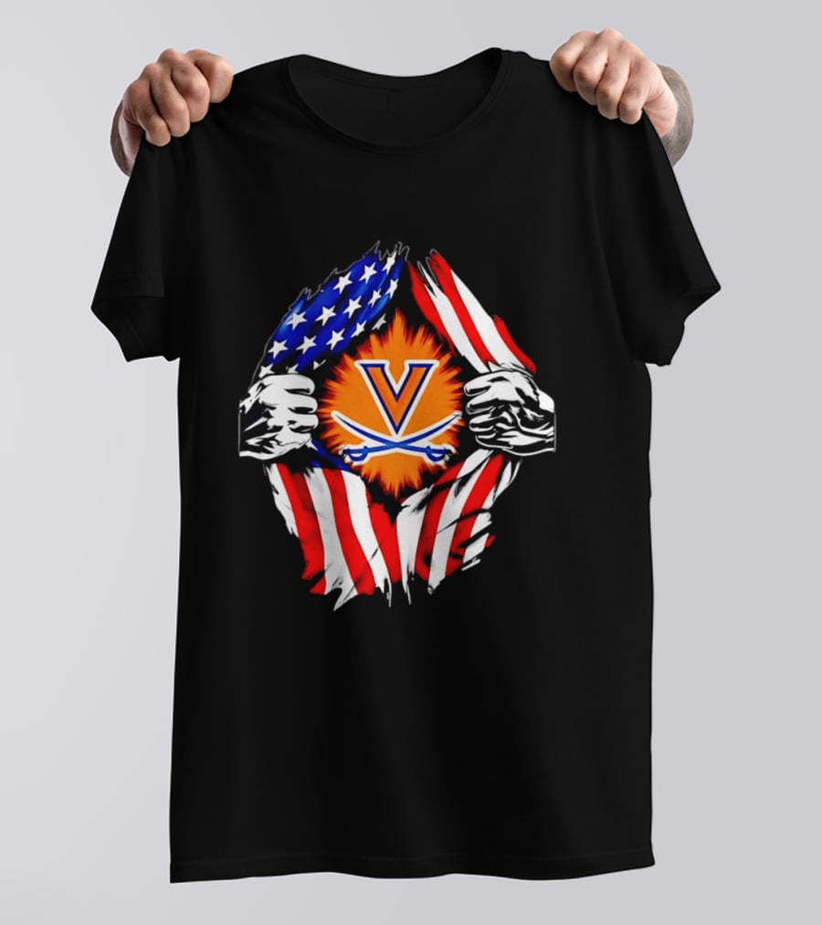 Virginia Cavaliers American Flag Ripped Chest V T-Shirt