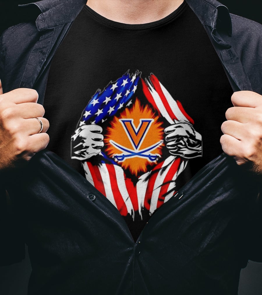 Virginia Cavaliers American Flag Ripped Chest V T-Shirt