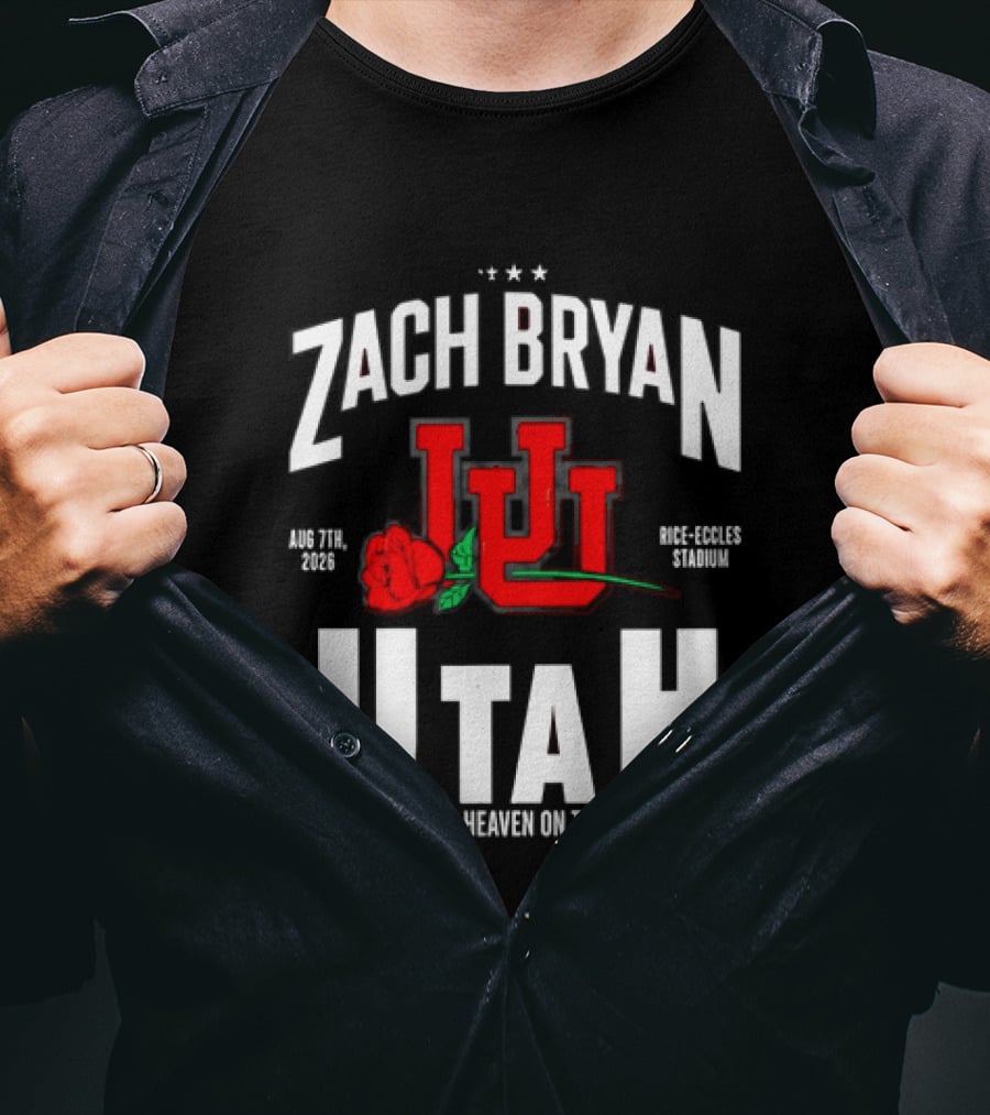 Zach Bryan Utah Rice Eccles Stadium Aug 7th 2026 With Heaven On Tour Red Rose JJJ T-Shirt
