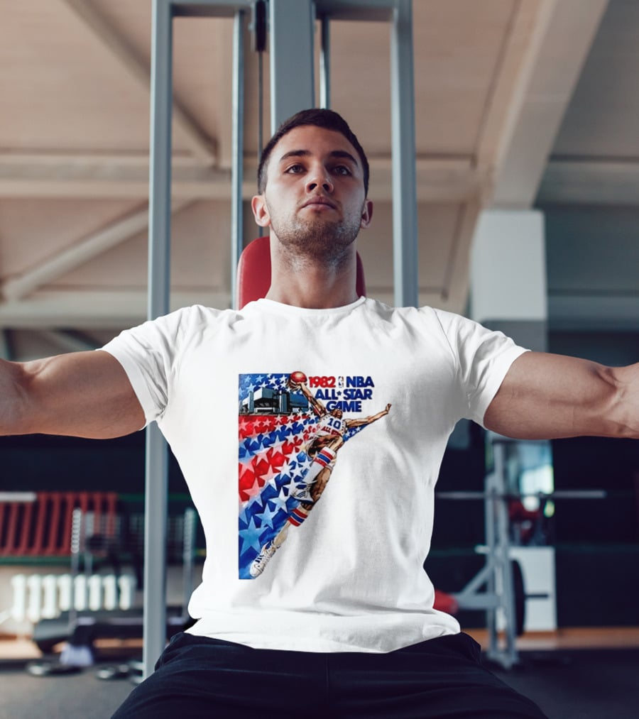 1982 NBA All Star Game Dunking Pose With Stars And Stripes T-Shirt