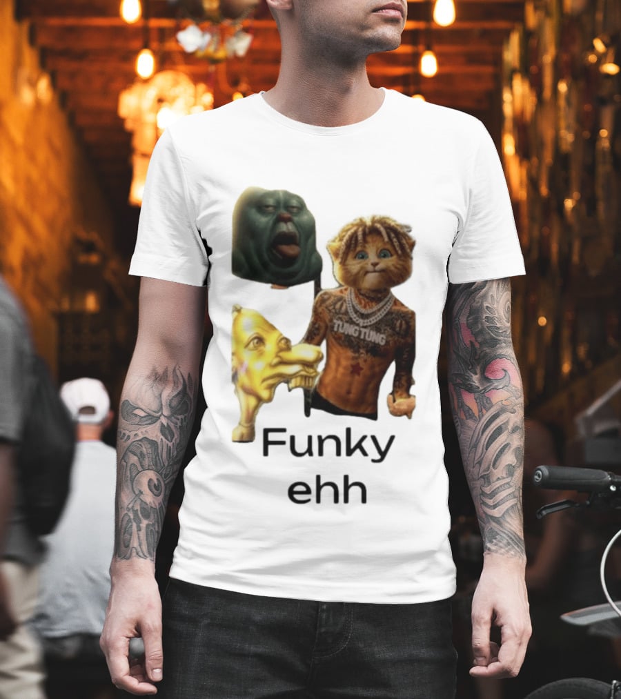 Neegy Funky Ehh Tung Tung Cat Tattoo Character Trio T-Shirt