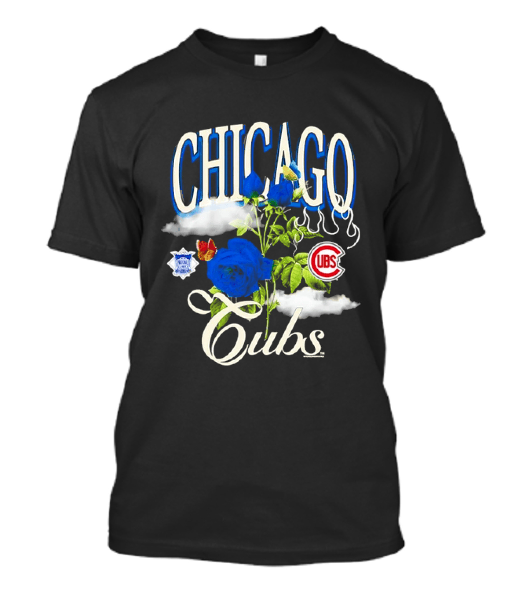 Chicago Cubs National League Blue Floral Rose Clouds T-Shirt
