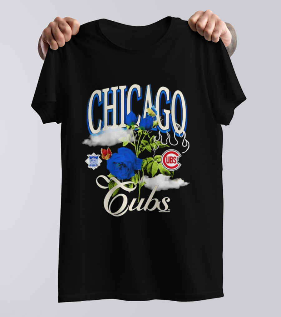 Chicago Cubs National League Blue Floral Rose Clouds T-Shirt