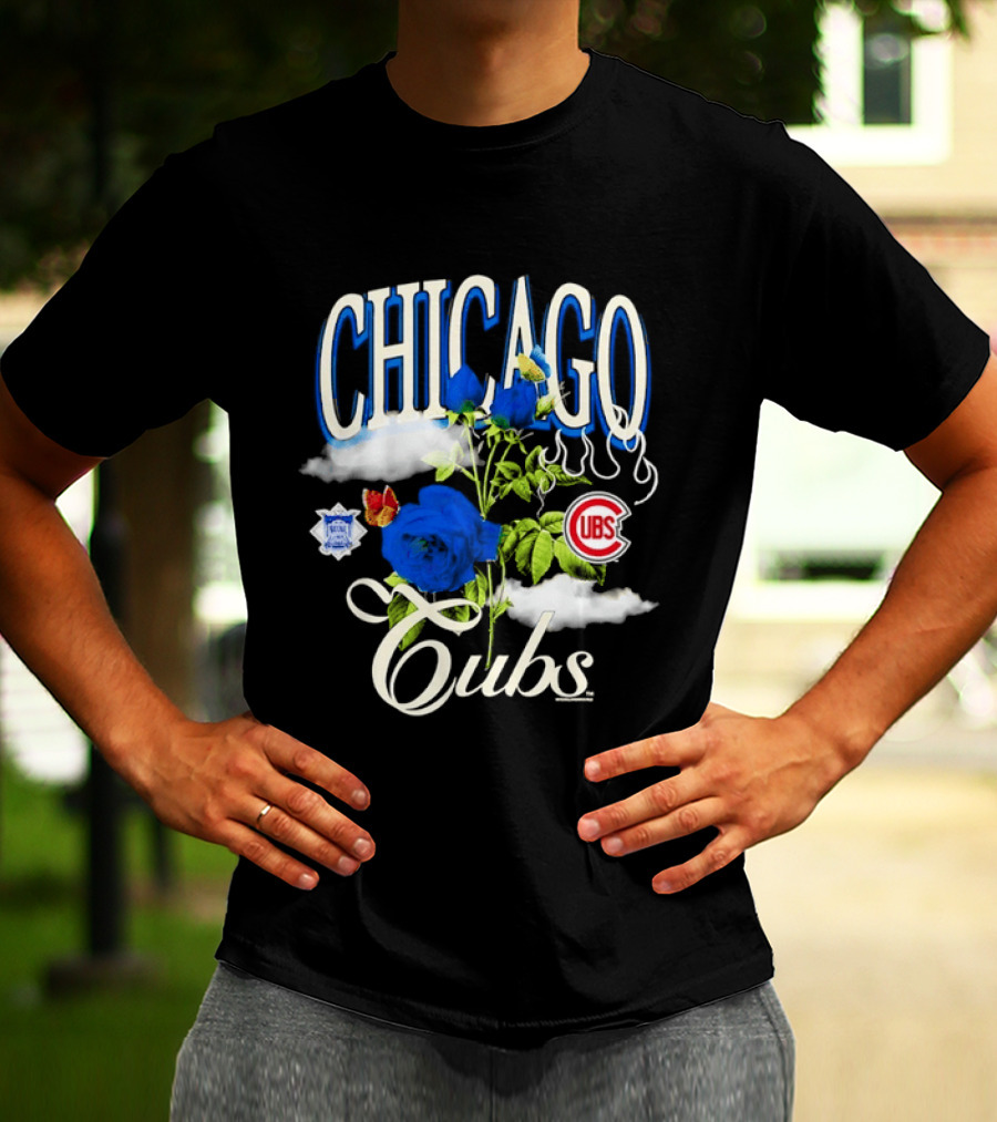 Chicago Cubs National League Blue Floral Rose Clouds T-Shirt