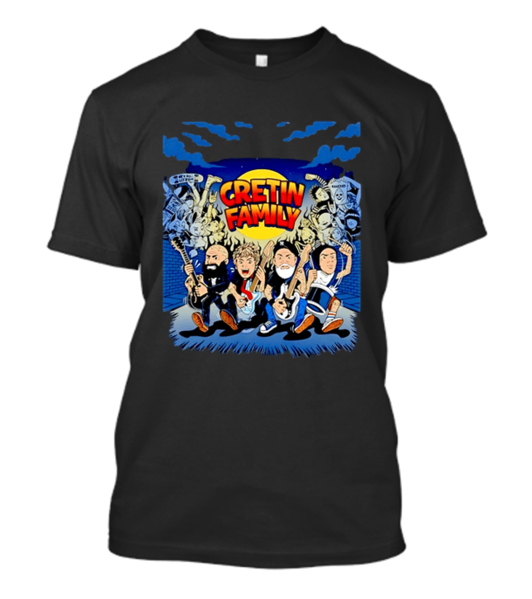 Cretin Family Ramones Cartoon Band Punk Rock Skull T-Shirt