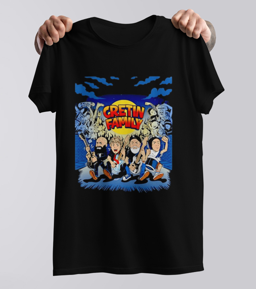Cretin Family Ramones Cartoon Band Punk Rock Skull T-Shirt