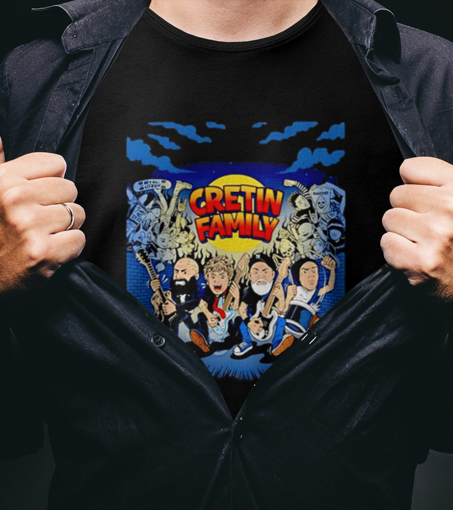 Cretin Family Ramones Cartoon Band Punk Rock Skull T-Shirt