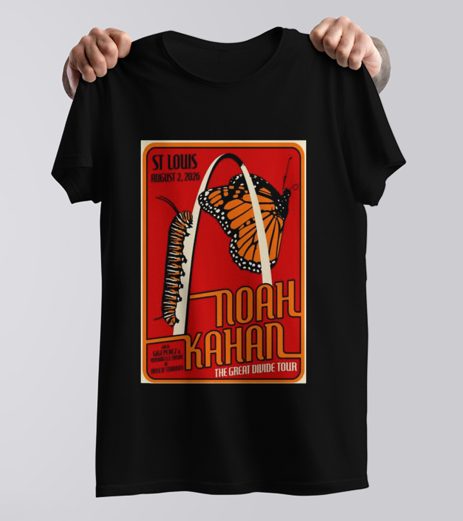 Noah Kahan August 2 2026 St Louis The Great Divide Tour Monarch Arch T-Shirt