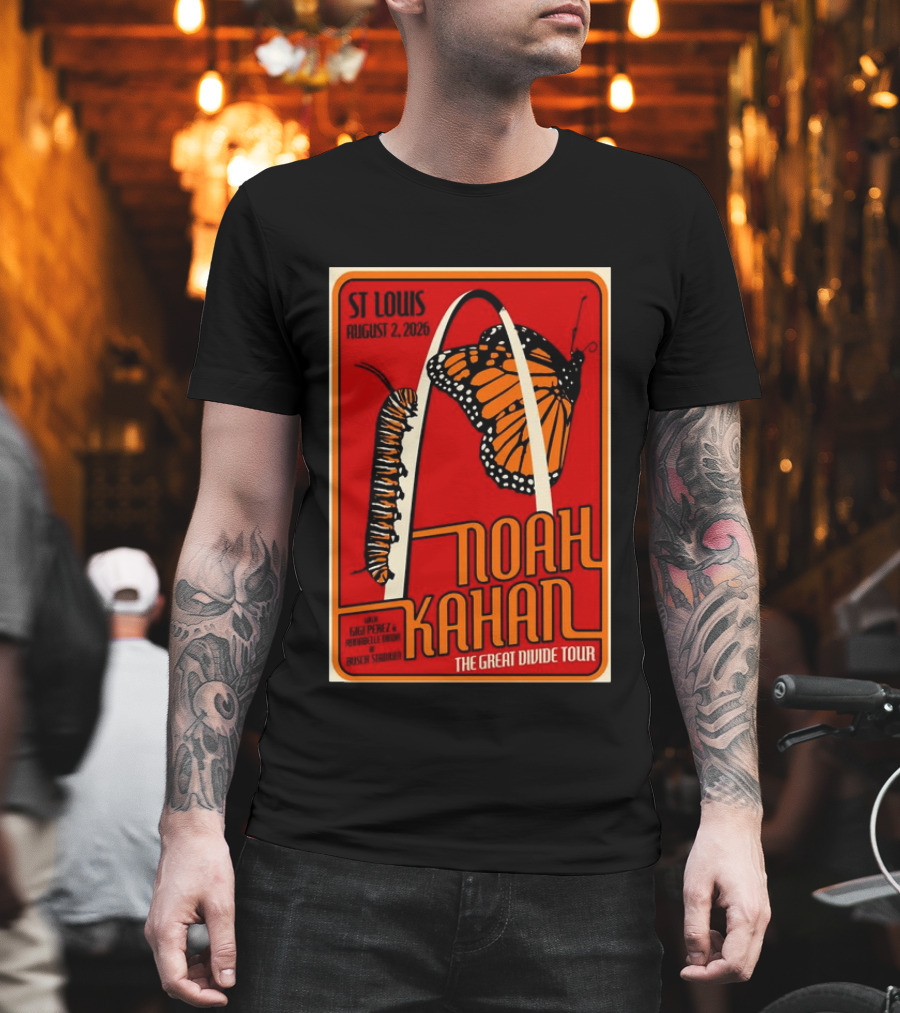 Noah Kahan August 2 2026 St Louis The Great Divide Tour Monarch Arch T-Shirt