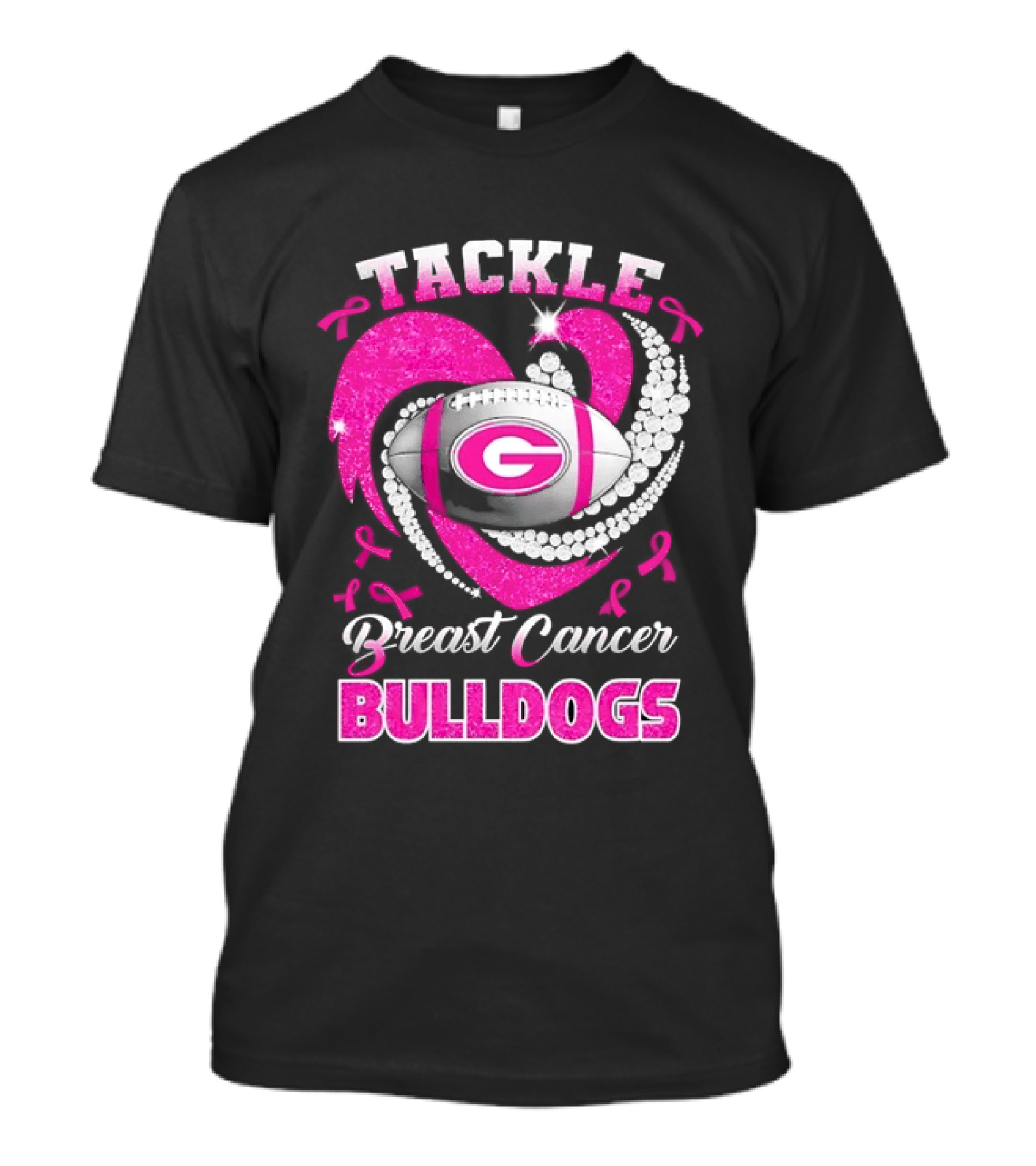 Tackle Breast Cancer Bulldogs Football G Logo Pink Ribbon T-Shirt