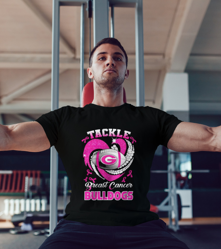 Tackle Breast Cancer Bulldogs Football G Logo Pink Ribbon T-Shirt
