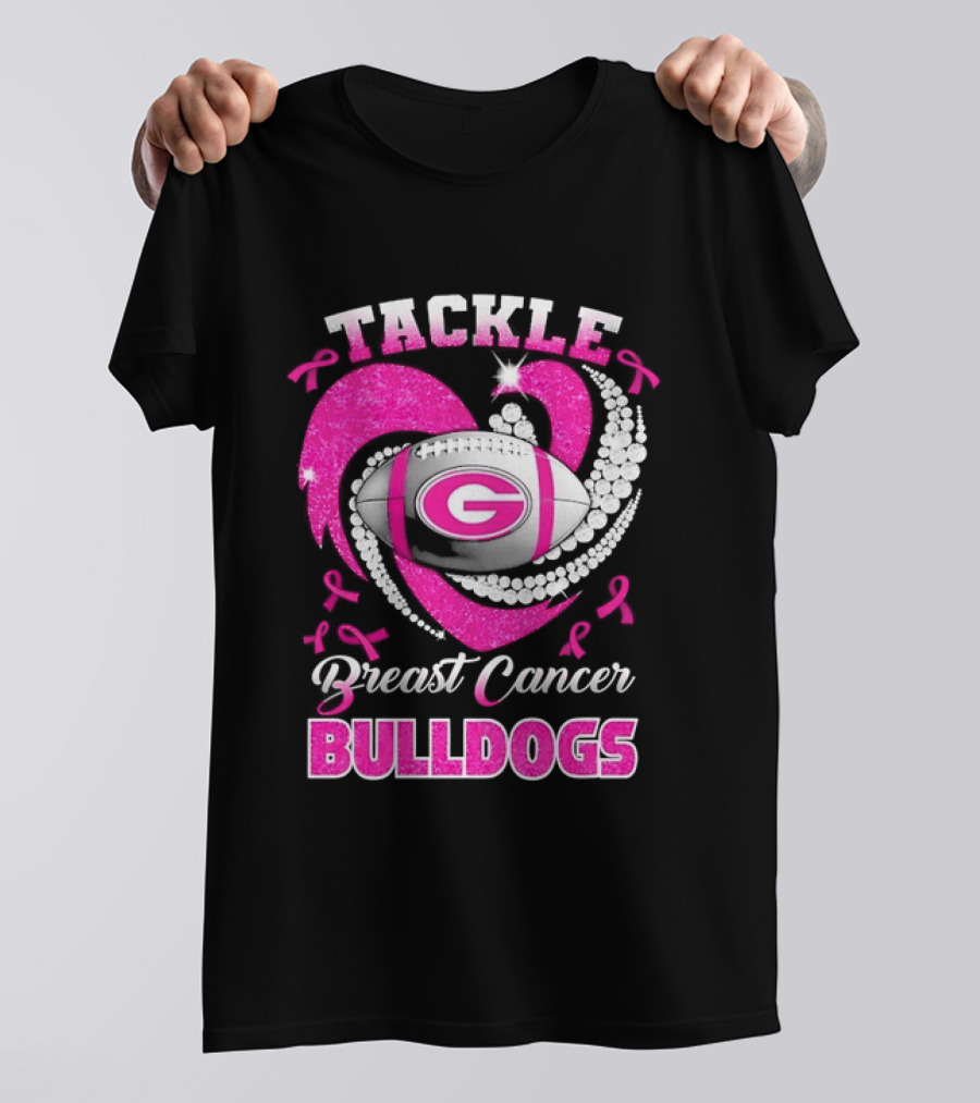 Tackle Breast Cancer Bulldogs Football G Logo Pink Ribbon T-Shirt