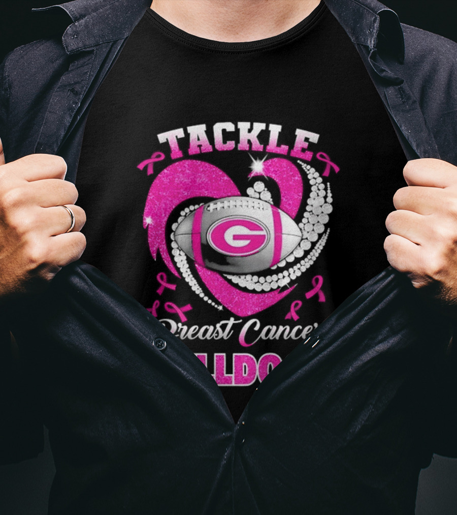 Tackle Breast Cancer Bulldogs Football G Logo Pink Ribbon T-Shirt