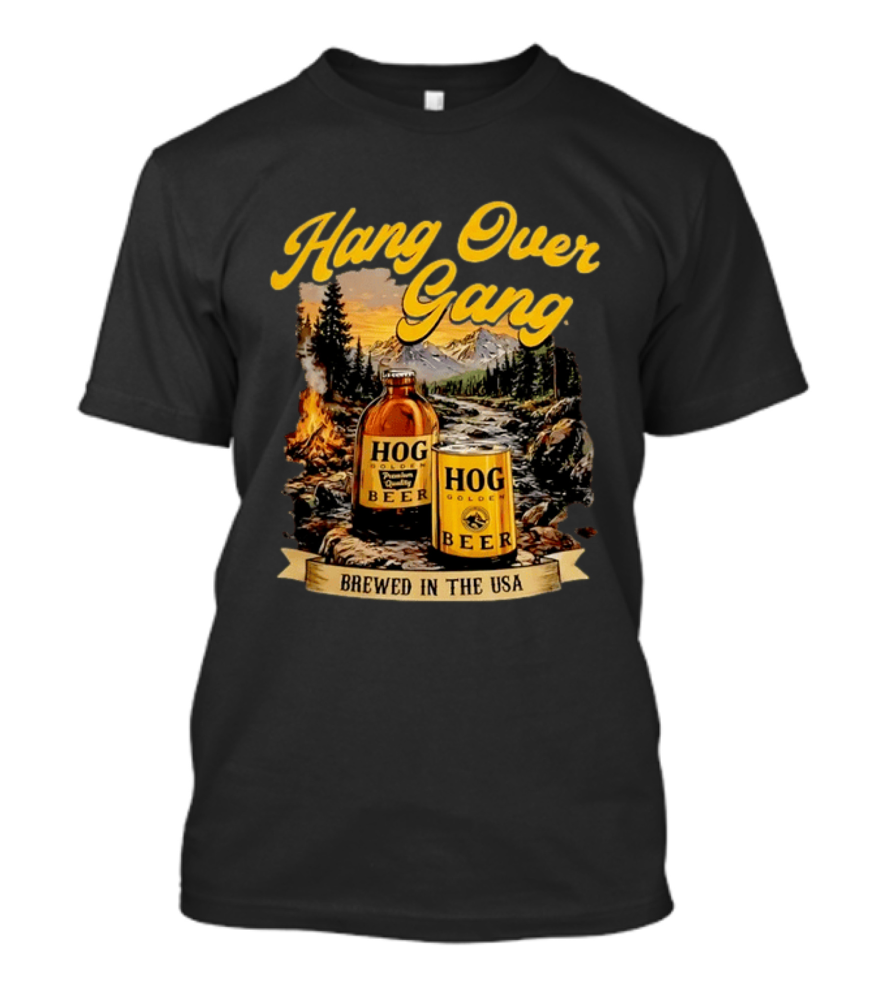 Hang Over Gang Hog Golden Beer Brewed In The USA Scenic Mountain T-Shirt