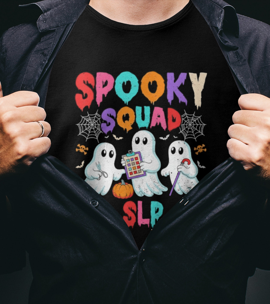 OT SLP PT Spooky Squad Halloween Ghosts Pumpkin Clipboard Lollipop T-Shirt