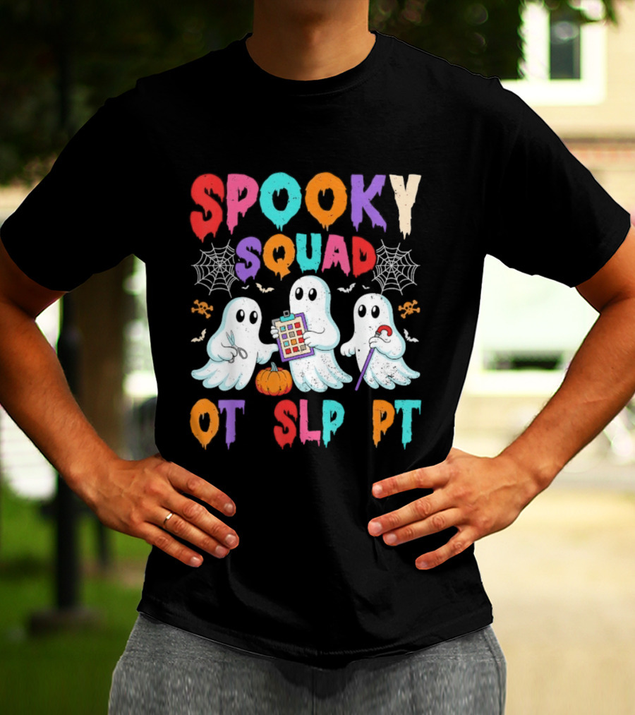 OT SLP PT Spooky Squad Halloween Ghosts Pumpkin Clipboard Lollipop T-Shirt
