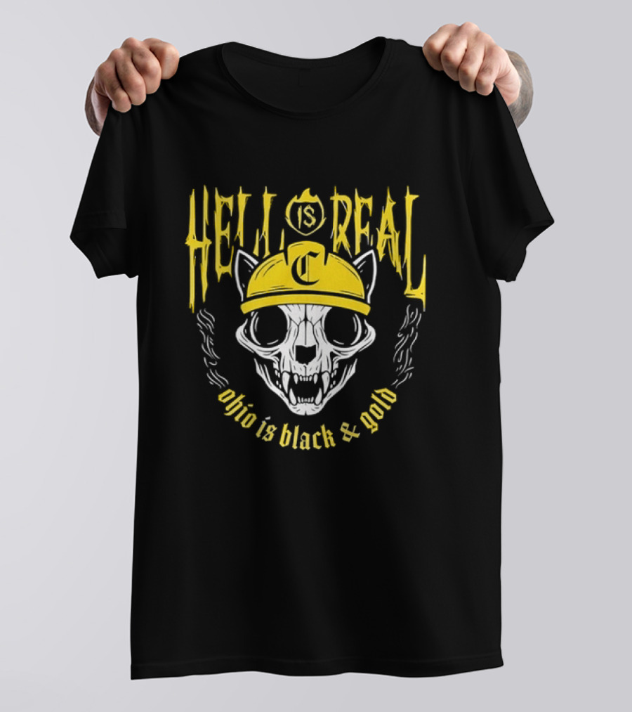 Hell Is Real Ohio Is Black And Gold Skull C Hat T-Shirt