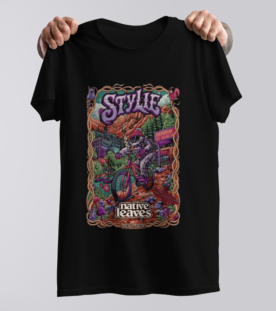 Stylie Native Leaves Yeti Mountain Biking Sound Bar Fort Collins Oct 10 2026 T-Shirt