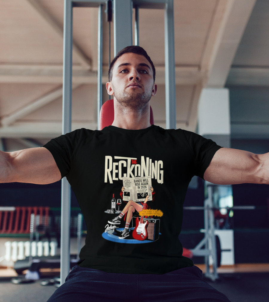 The Reckoning Bands Will Rise Again 2026 Woman Reading Newspaper Red Electric Guitar Amp T-Shirt