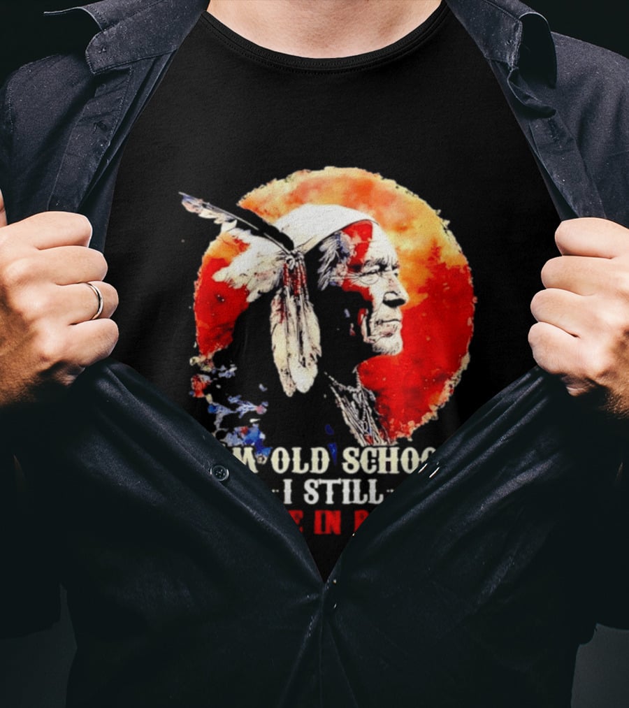 I'm Old School I Still Believe In Respect Native American Warrior Feathered Headdress T-Shirt