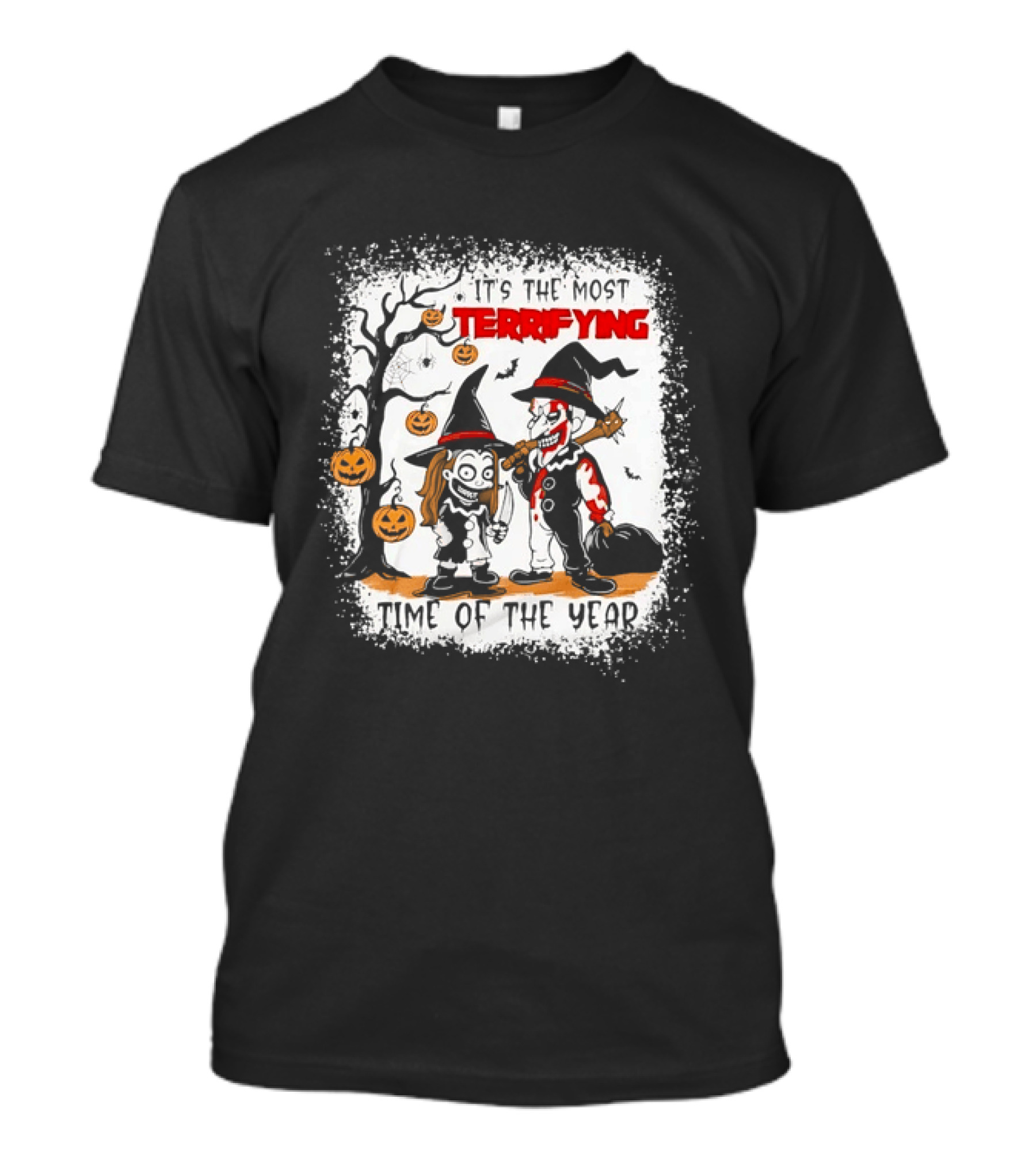 It's The Most Terrifying Time Of The Year Halloween Witch And Clown Axe Pumpkin T-Shirt