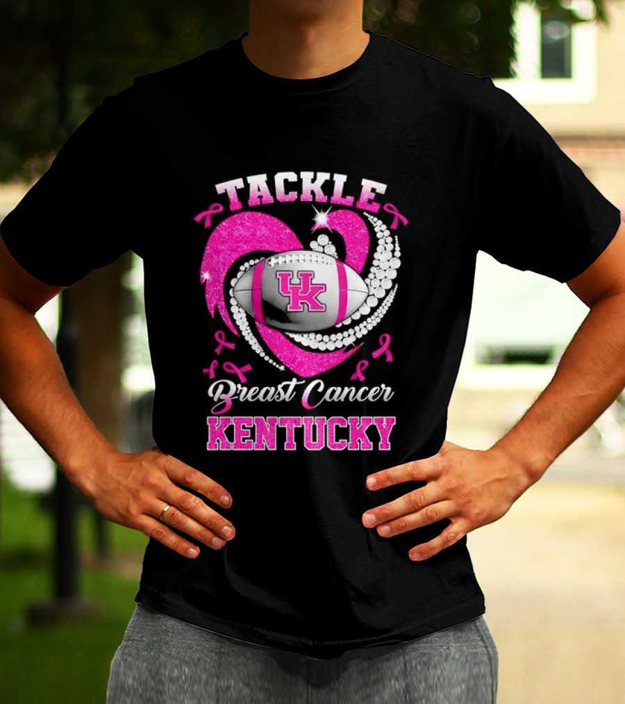 Tackle Breast Cancer Kentucky Wildcats UK Football Pink Ribbons T-Shirt
