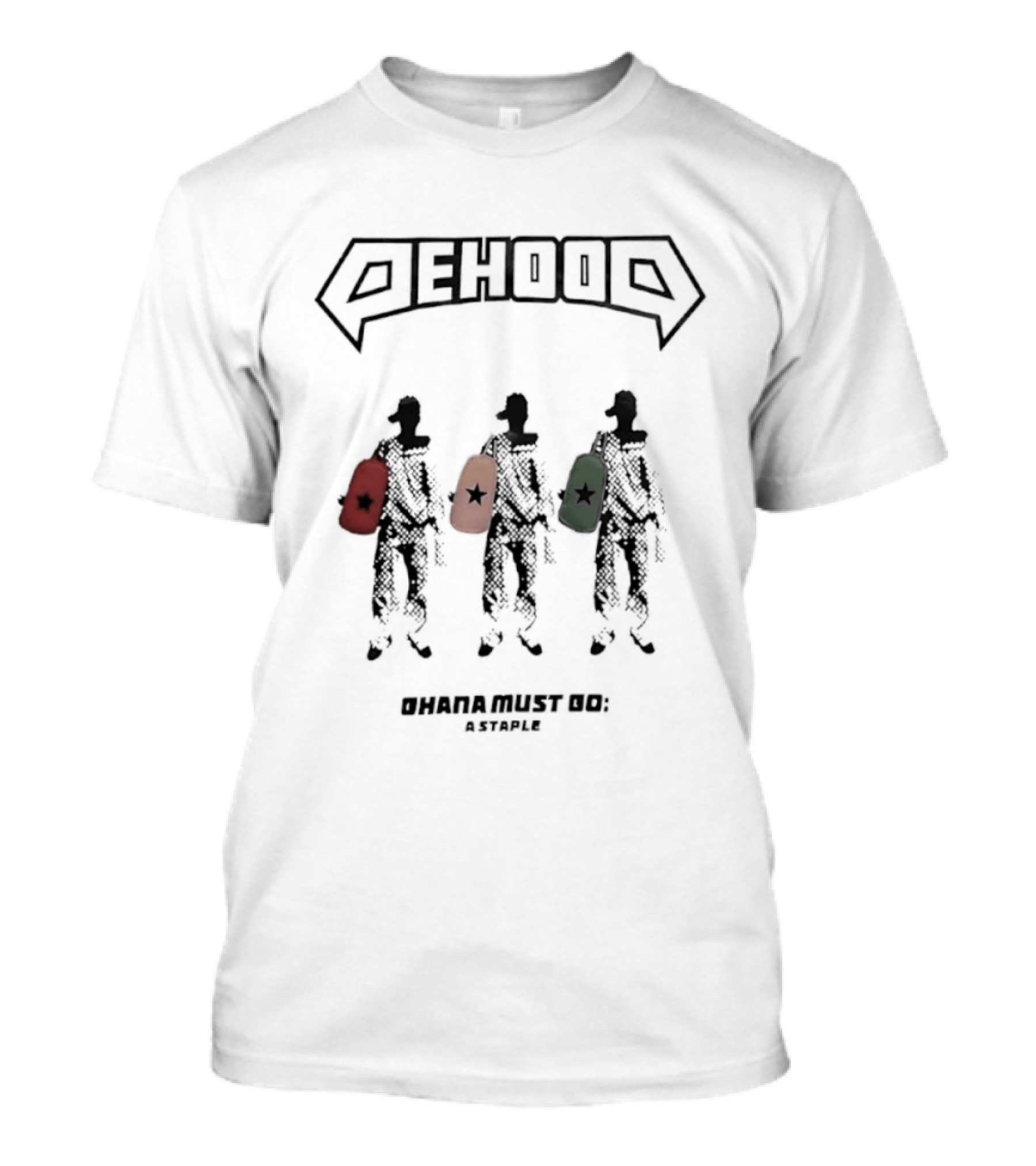 Dehood Ohana Must Go A Staple Streetwear Three Figures Carrying Bags T-Shirt