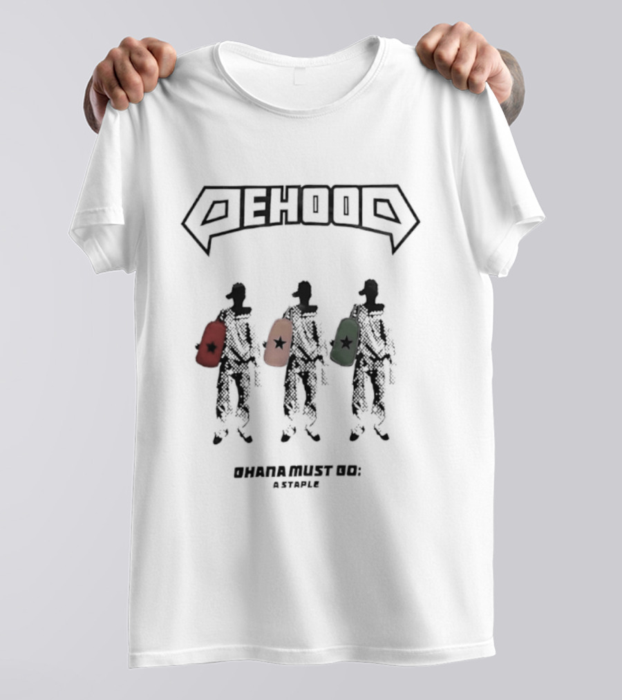 Dehood Ohana Must Go A Staple Streetwear Three Figures Carrying Bags T-Shirt