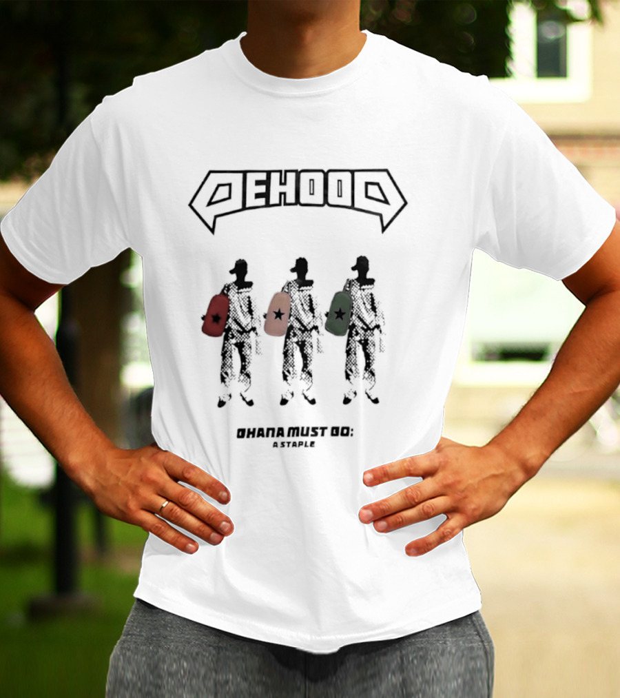 Dehood Ohana Must Go A Staple Streetwear Three Figures Carrying Bags T-Shirt