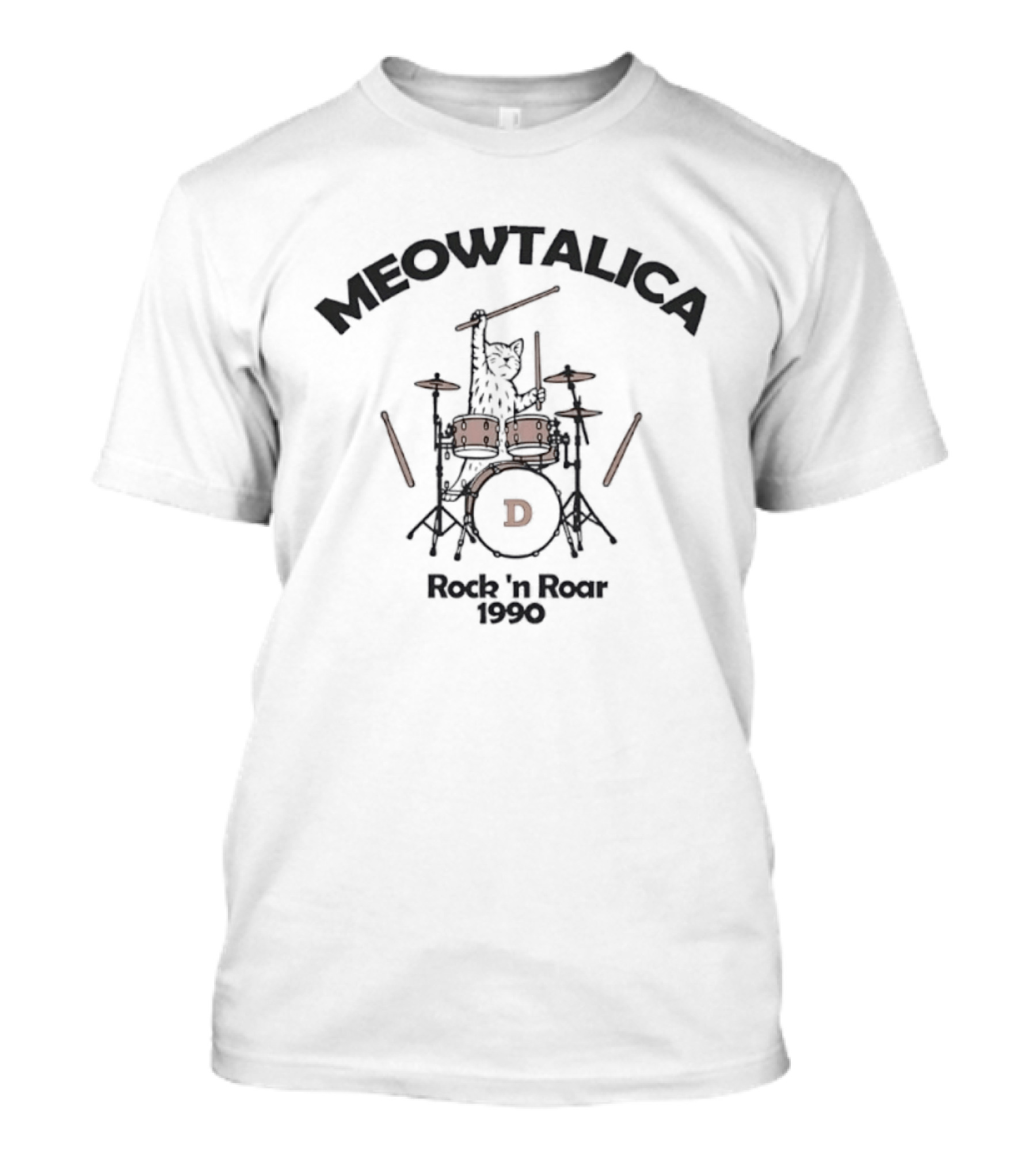Meowtalica Rock 'n Roar 1990 Cat Drummer D T-Shirt