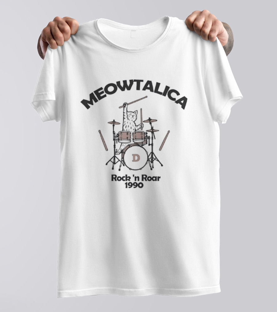 Meowtalica Rock 'n Roar 1990 Cat Drummer D T-Shirt