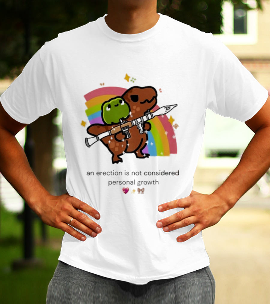 Original Rex Rocket An Erection Is Not Considered Personal Growth Rainbow Dinosaur Frog T-Shirt