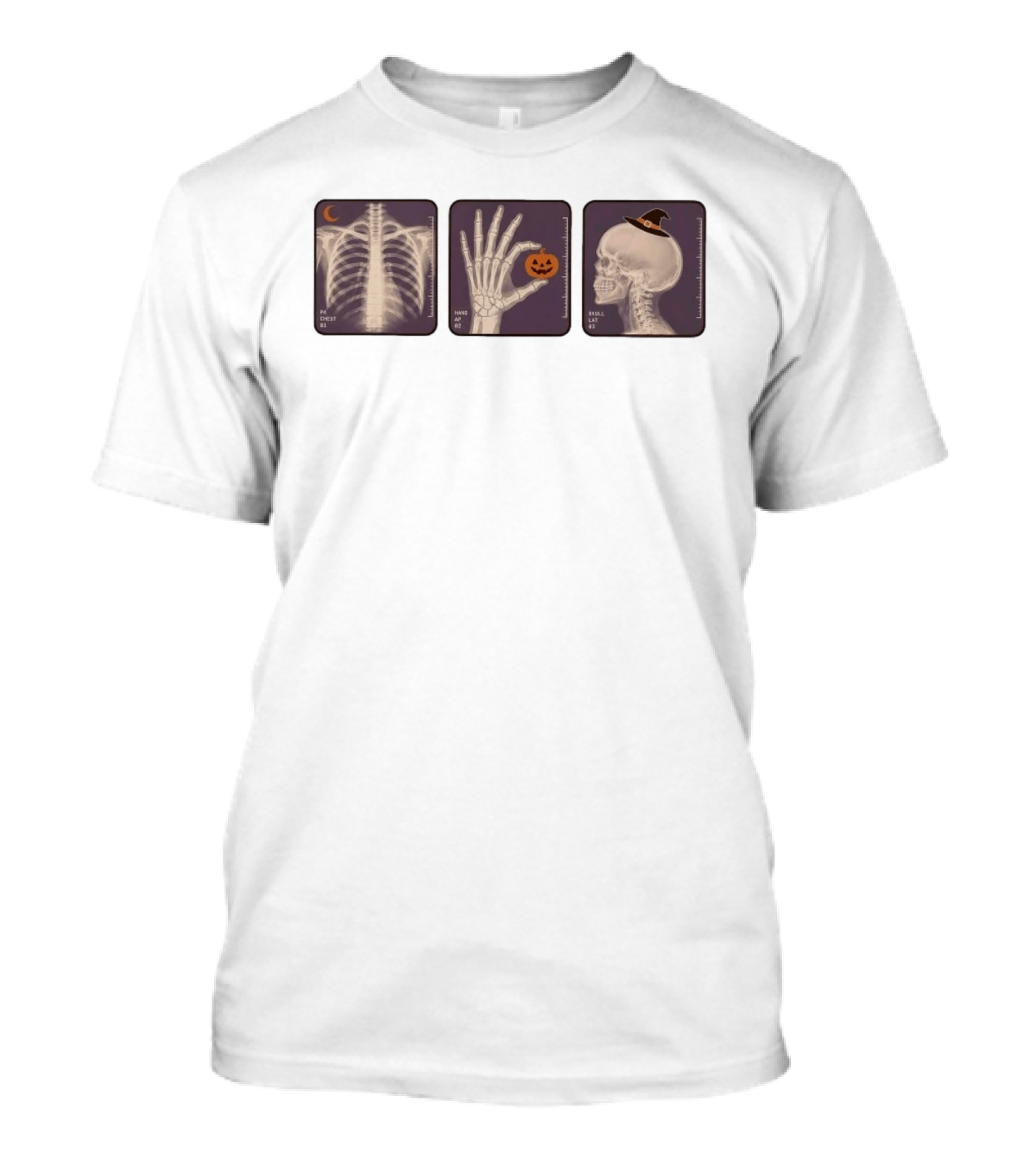 X Ray Skeleton Halloween Chest Hand Pumpkin Skull Witch Hat T-Shirt