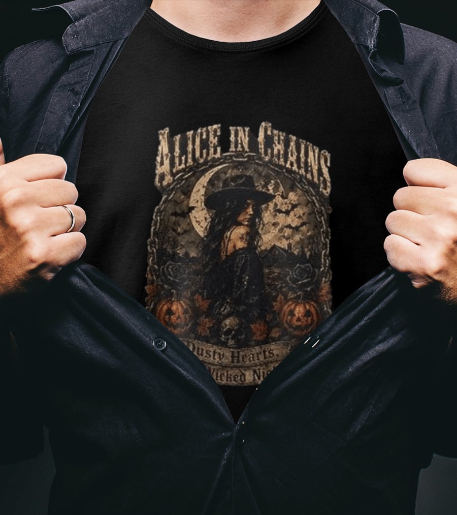 Alice In Chains Dusty Hearts Wicked Nights Gothic Witch Pumpkin Skulls Moon T-Shirt