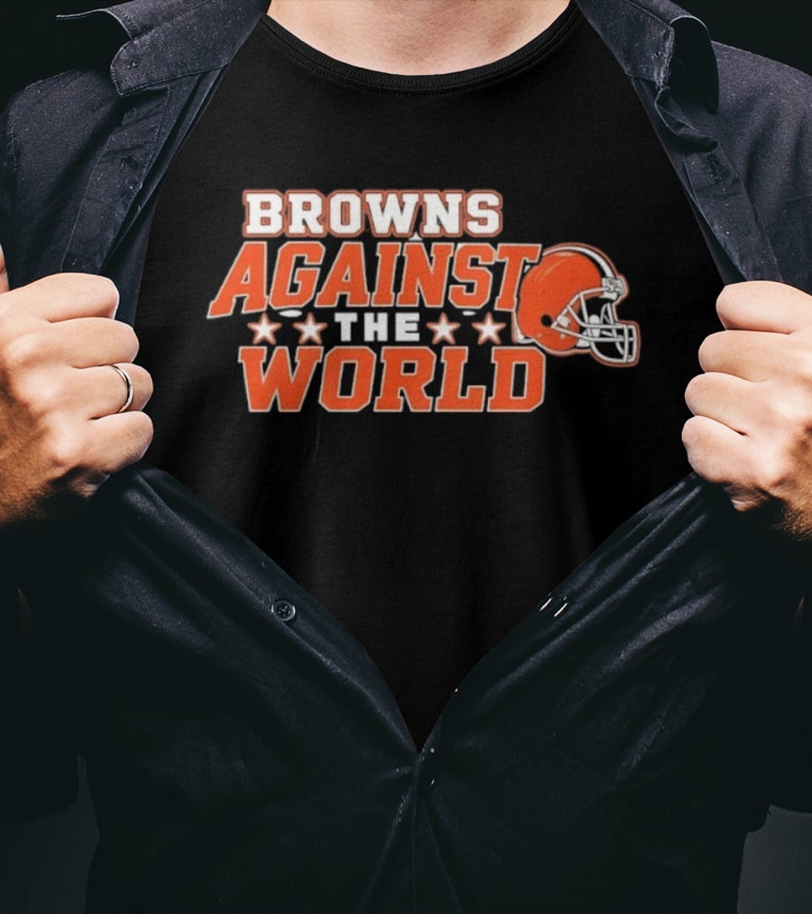 Browns Against The World Football Helmet Stars T-Shirt