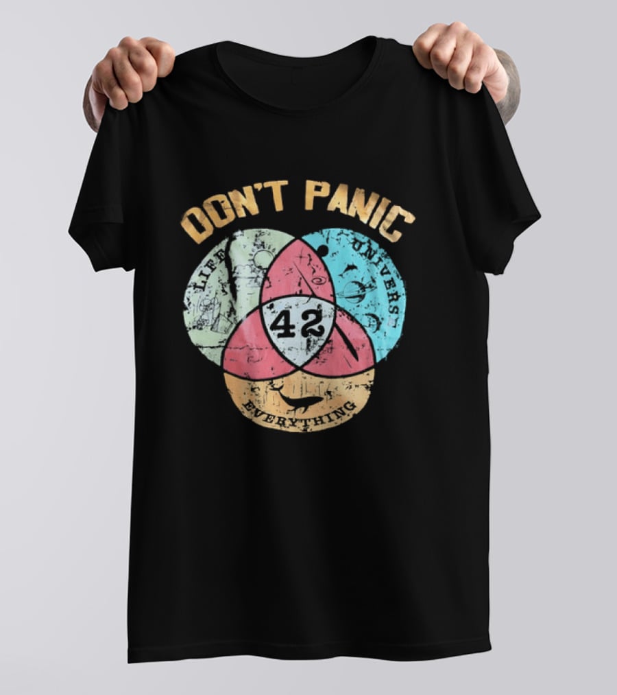 Don't Panic Life Universe Everything 42 Distressed T-Shirt