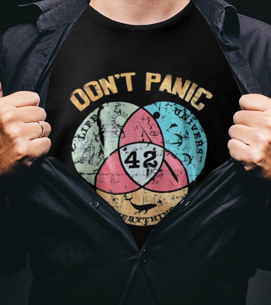 Don't Panic Life Universe Everything 42 Distressed T-Shirt