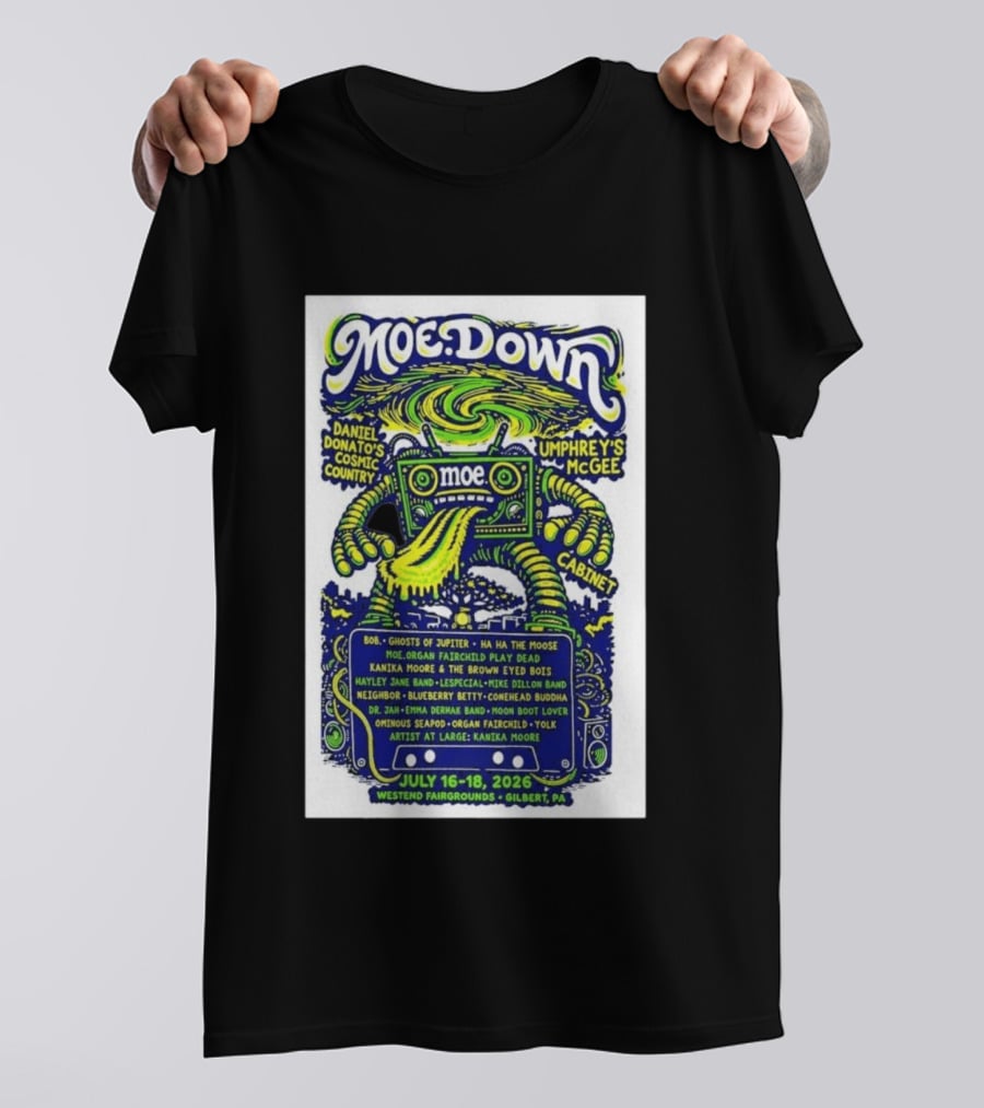 MoeDown July 16 18 2026 Westend Fairgrounds Gilbert PA Featuring Moe. Umphrey's McGee Daniel Donato's Cosmic Country Cabinet T-Shirt