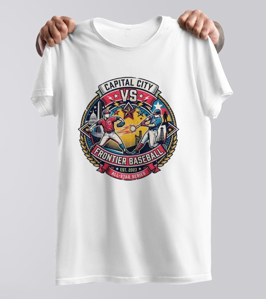 Capital City Vs Frontier Baseball All Star Series 2023 Vintage Emblem With Capitol And Frontier Iconography T-Shirt
