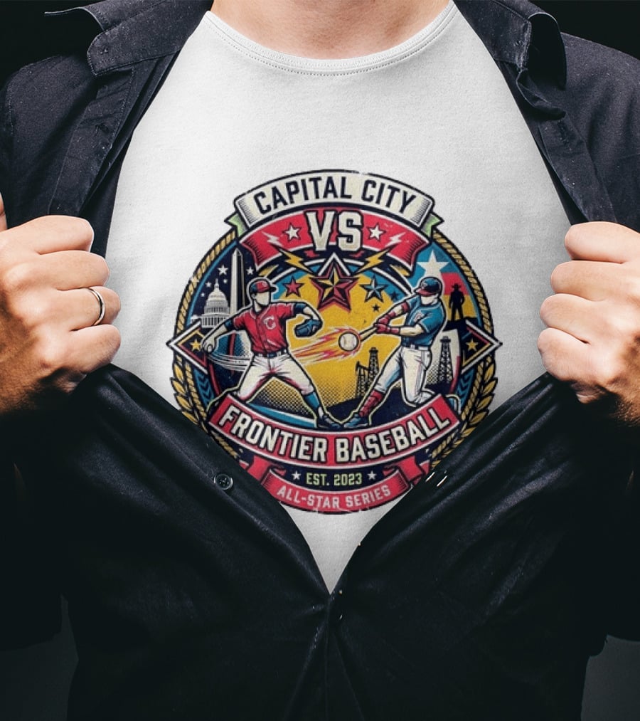 Capital City Vs Frontier Baseball All Star Series 2023 Vintage Emblem With Capitol And Frontier Iconography T-Shirt
