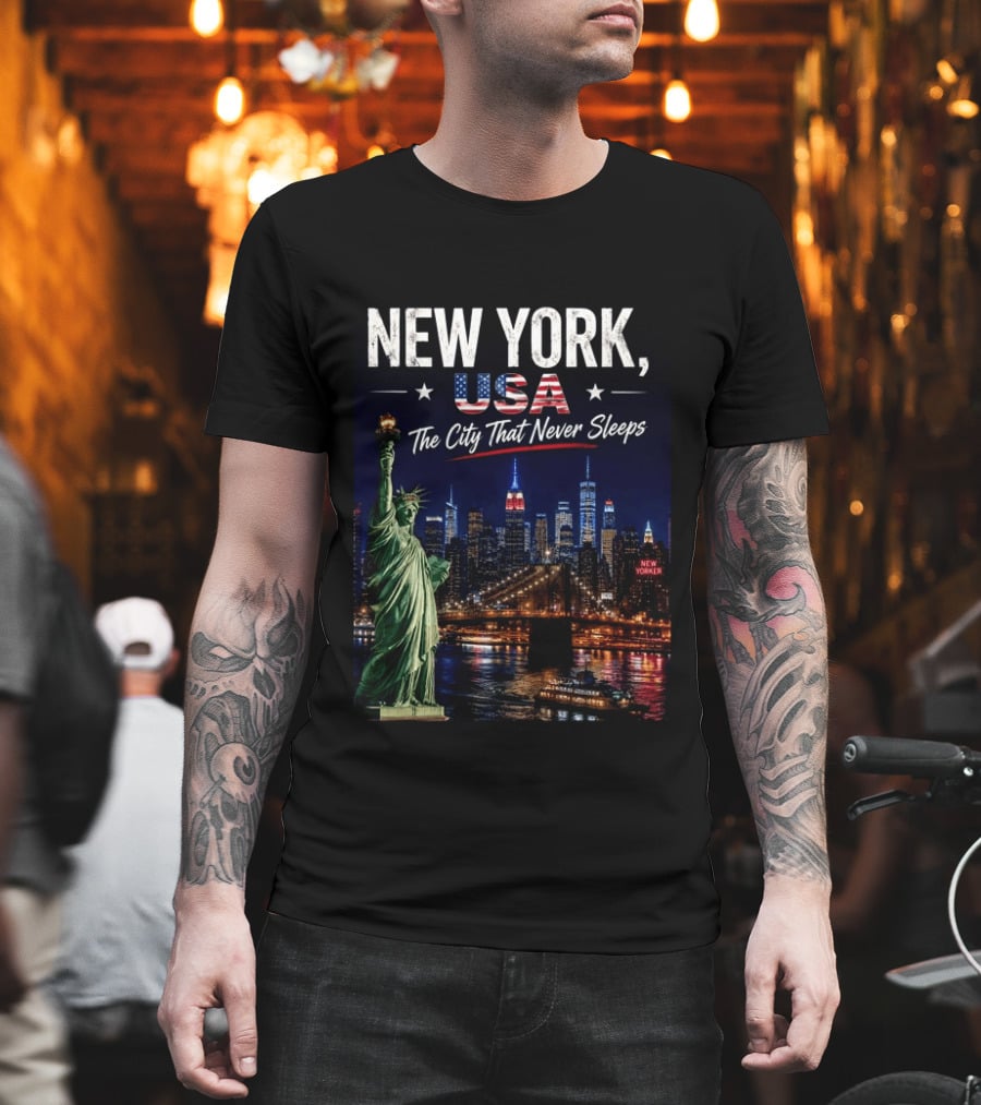 New York USA The City That Never Sleeps Statue Of Liberty Skyline T-Shirt
