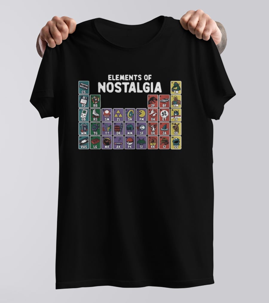 Elements Of Nostalgia 80s 90s Pop Culture Cassette Tape Gaming Toy VHS T-Shirt