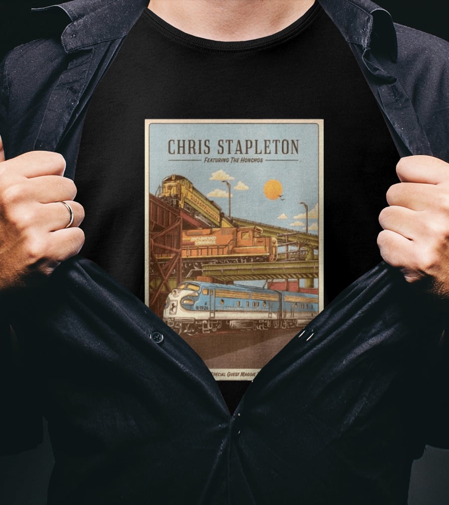 Chris Stapleton Featuring The Honchos Special Guest Maggie Rose Aug 19 2026 Allianz Amphitheater Riverfront Richmond Virginia Vintage Trains Scene T-Shirt
