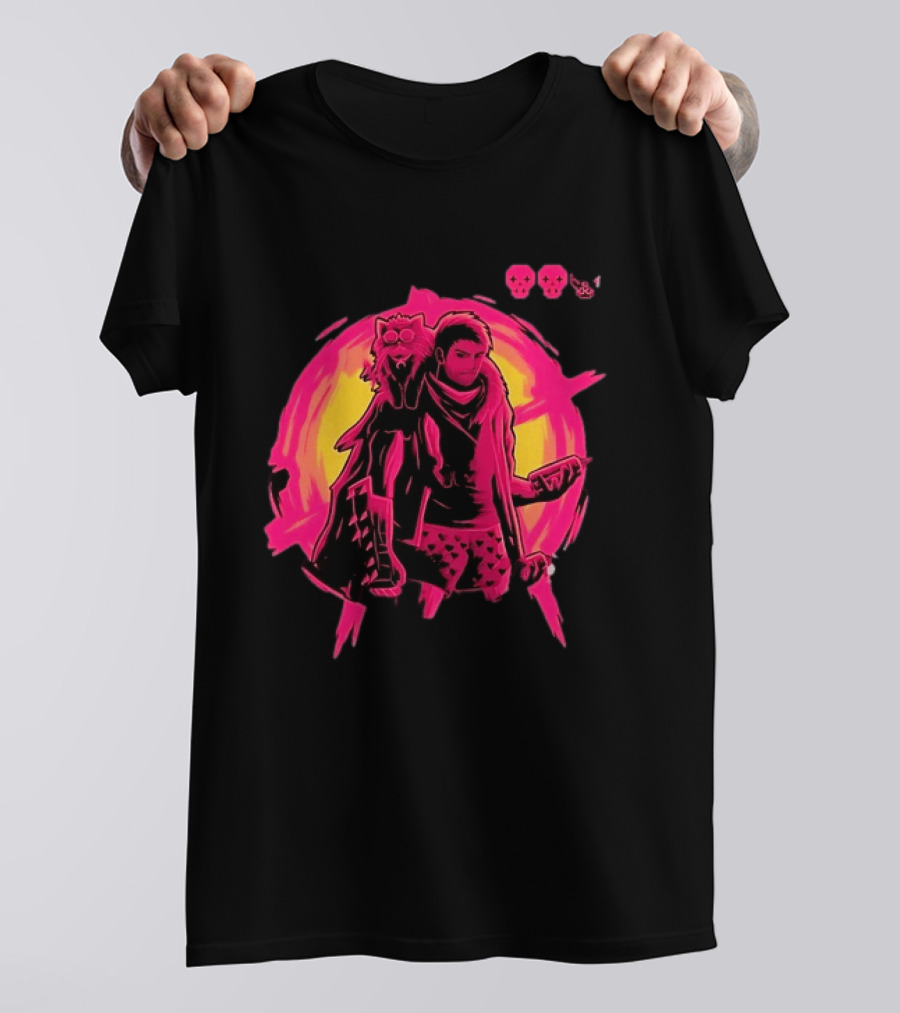 Post Apocalyptic Survivor Cat Companion Heart Boxers Pink Skull T-Shirt