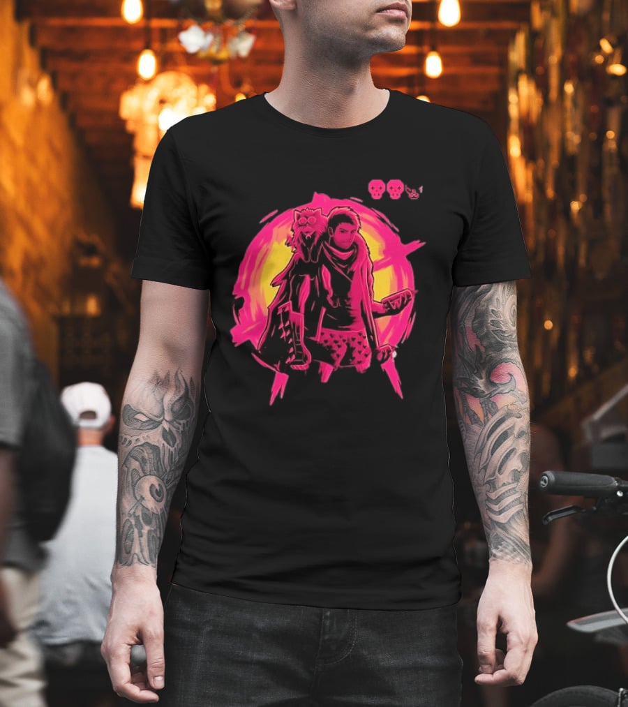 Post Apocalyptic Survivor Cat Companion Heart Boxers Pink Skull T-Shirt