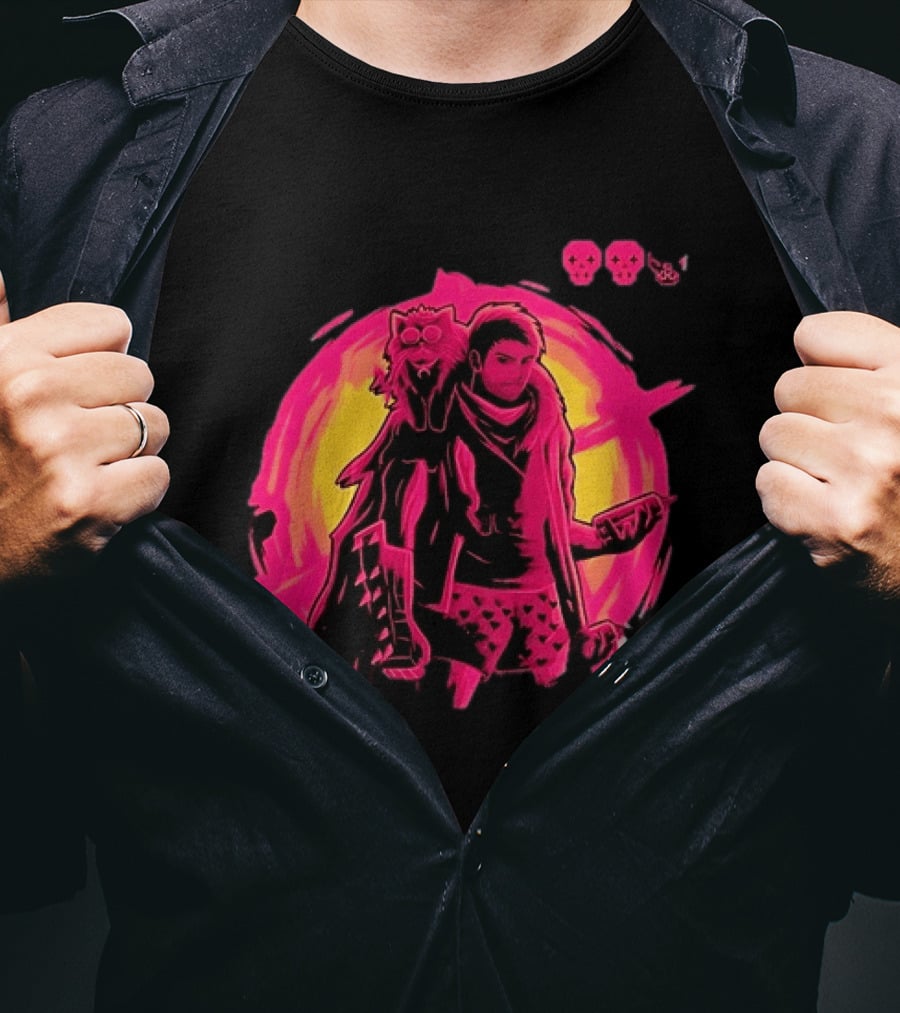 Post Apocalyptic Survivor Cat Companion Heart Boxers Pink Skull T-Shirt