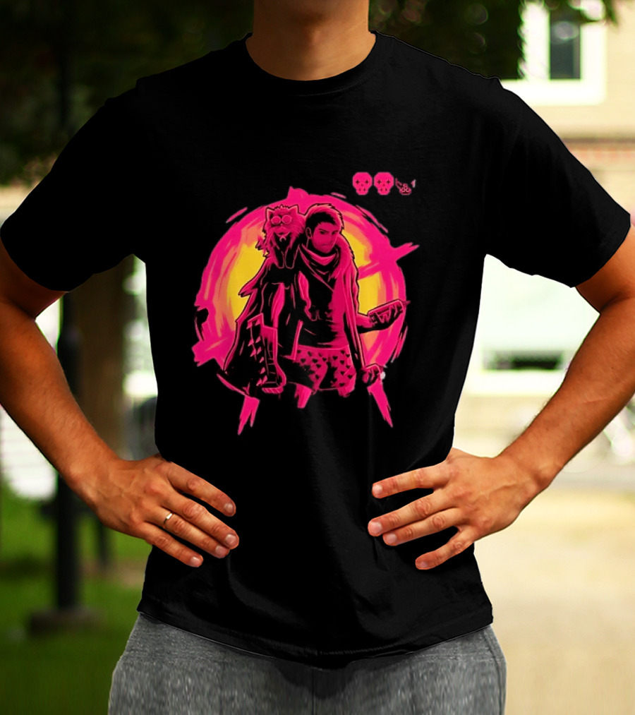 Post Apocalyptic Survivor Cat Companion Heart Boxers Pink Skull T-Shirt